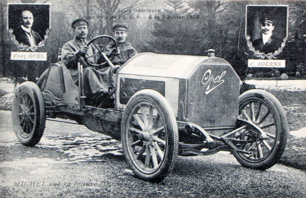 Opel Racer with Fritz Opel at Steeringwheel 1908 original postcard (10115)
